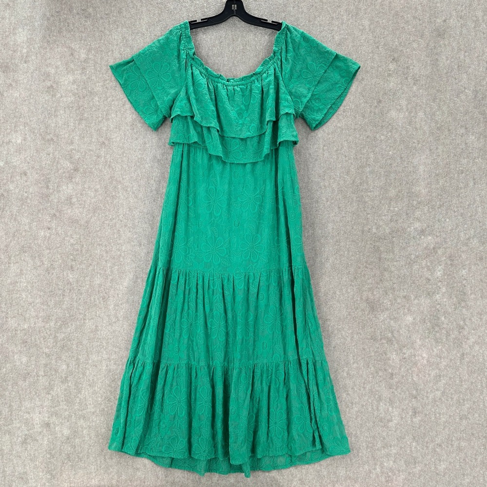 BB Dakota‎ Green Embroidered Off Shoulder Maxi Dress Tiered Ruffle Flutter XXL